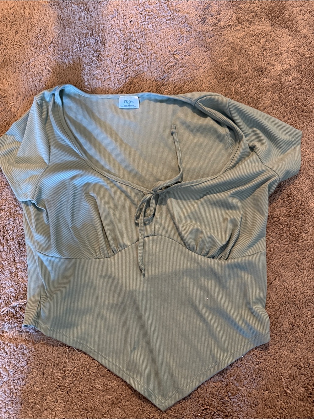 Rue21 Sage Green Ribbed Tie-Front crop top